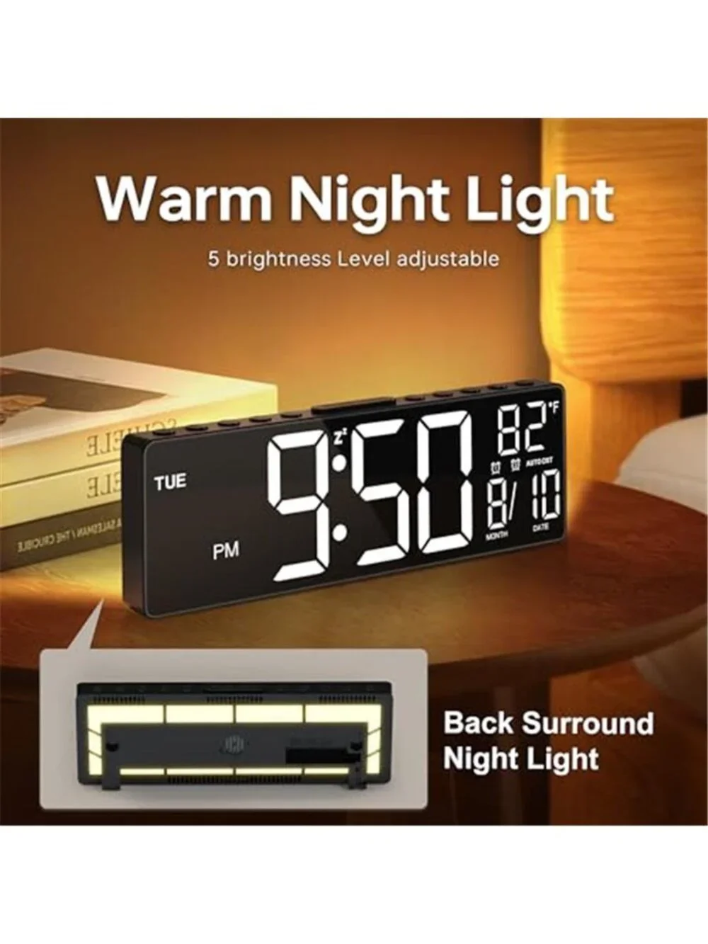 Large Digital Wall Clock For Seniors 10 5 Inch LED Calendar Day Date Temperature